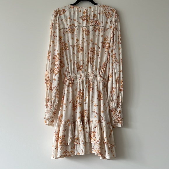 KIVARI Misha Cream Rust Ditsy Long Sleeve Mini Dress NWT - Picture 11 of 16
